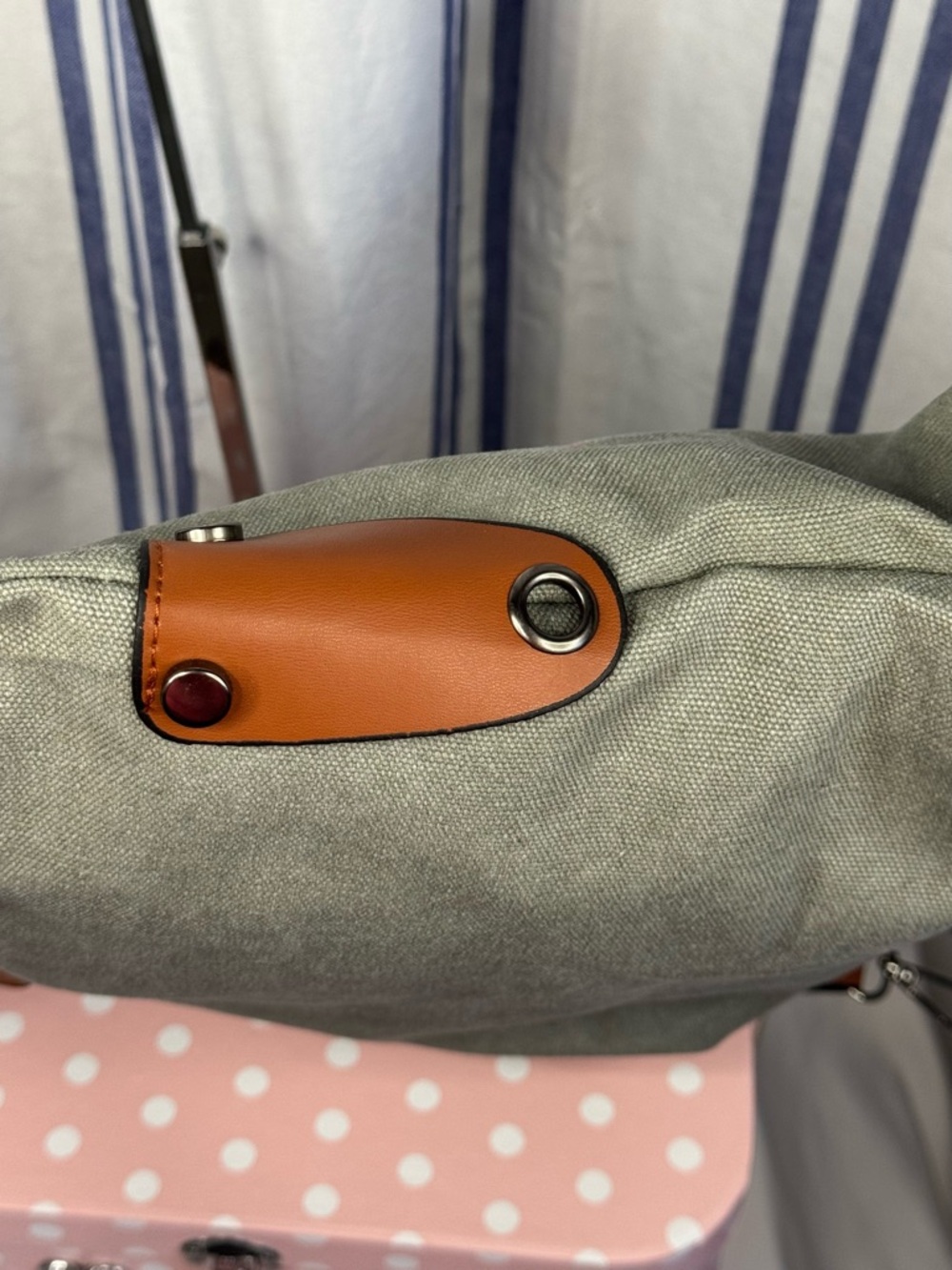 Paris Republique Stamped Gray Canvas Messenger Bag - Picture 3 of 11